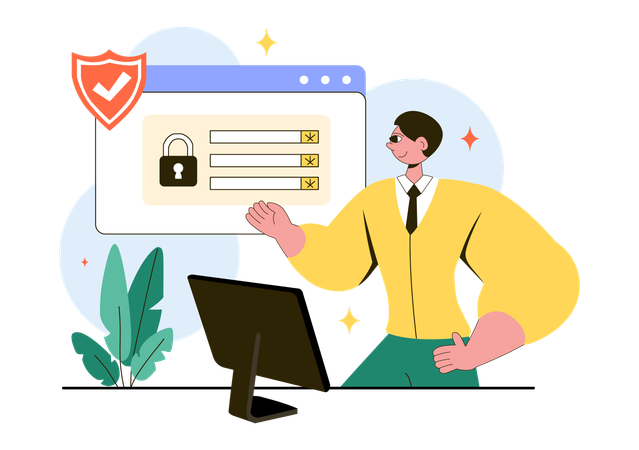 Geschäftsmann arbeitet an Passwortschutz  Illustration