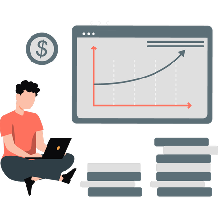 Geschäftsmann arbeitet an Analyseseite  Illustration