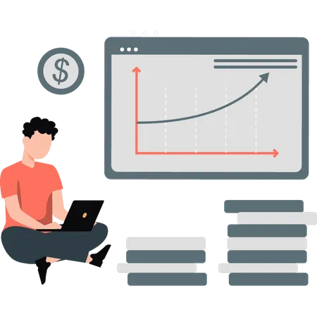 Geschäftsmann arbeitet an Analyseseite  Illustration