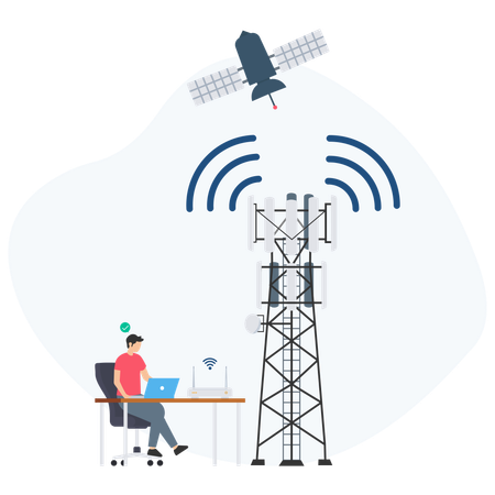 Geschäftsmann arbeitet an Antennensignalen  Illustration