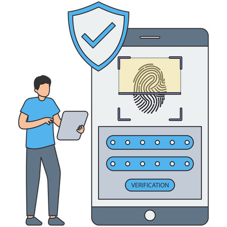 Geschäftsmann arbeitet an biometrischer Sicherheit  Illustration