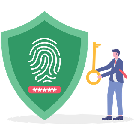 Geschäftsmann arbeitet an biometrischer Sicherheit  Illustration