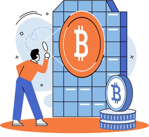 Geschäftsmann arbeitet an Bitcoin-Diagramm  Illustration