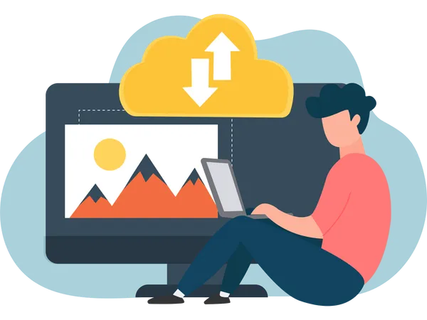 Geschäftsmann arbeitet an Cloud-Daten  Illustration