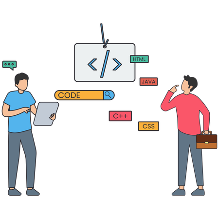 Geschäftsmann arbeitet an Code-Optimierung  Illustration