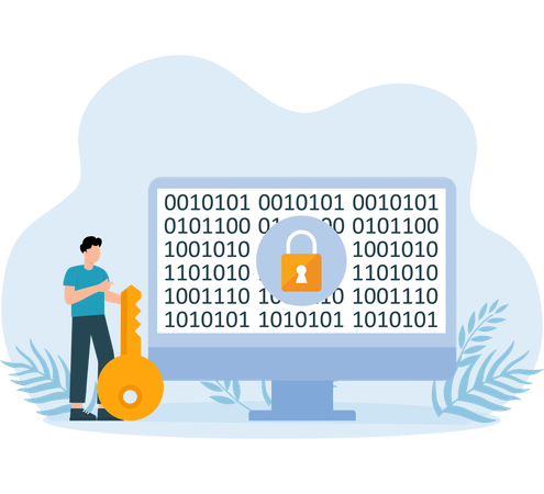 Geschäftsmann arbeitet an Codeschutz  Illustration