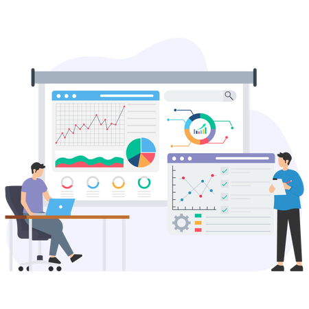 Geschäftsmann arbeitet an Datenanalyse  Illustration