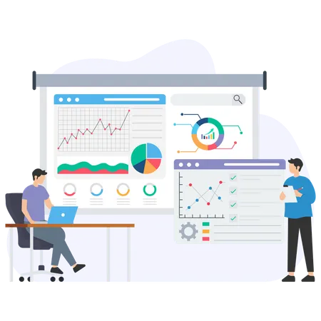 Geschäftsmann arbeitet an Datenanalyse  Illustration