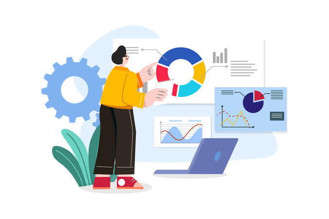 Geschäftsmann arbeitet an Datenanalyse  Illustration