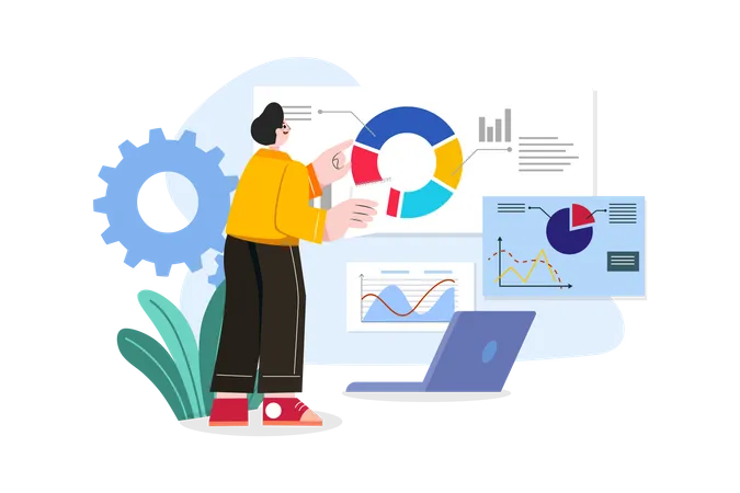 Geschäftsmann arbeitet an Datenanalyse  Illustration