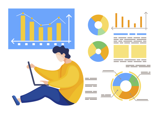 Geschäftsmann arbeitet an Datenanalyse  Illustration