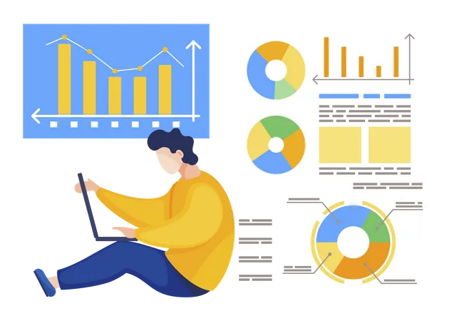 Geschäftsmann arbeitet an Datenanalyse  Illustration