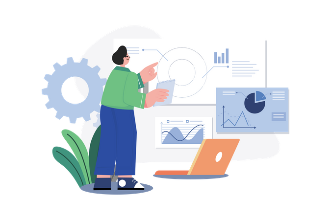 Geschäftsmann arbeitet an Datenanalyse  Illustration