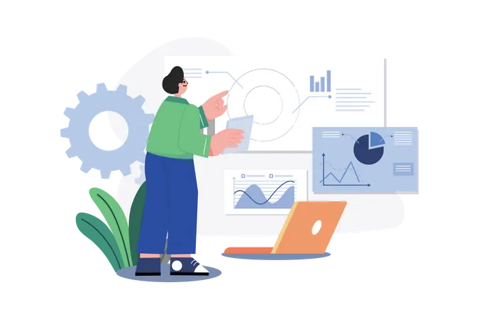 Geschäftsmann arbeitet an Datenanalyse  Illustration