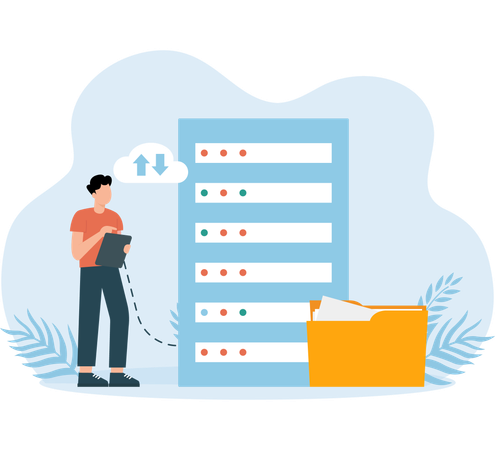 Geschäftsmann arbeitet an Datenbankspeicher  Illustration