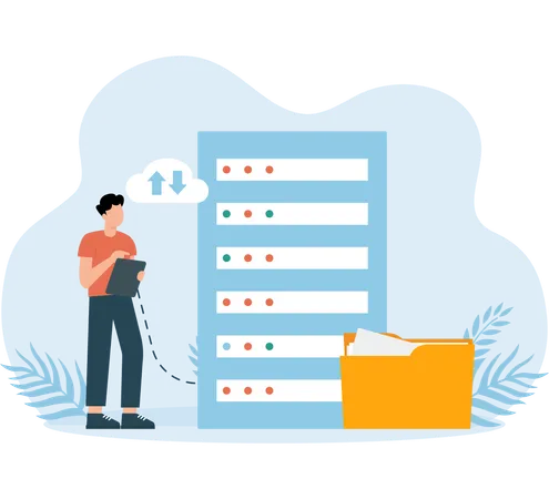 Geschäftsmann arbeitet an Datenbankspeicher  Illustration