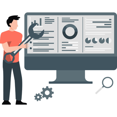 Geschäftsmann arbeitet an Datenmanagement  Illustration