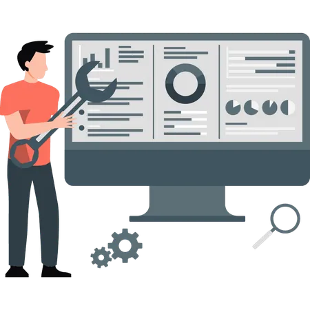 Geschäftsmann arbeitet an Datenmanagement  Illustration