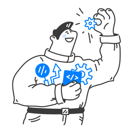 Geschäftsmann arbeitet an Datenmanagement  Illustration