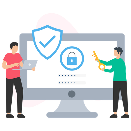 Geschäftsmann arbeitet an Datensicherheit  Illustration