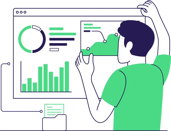 Geschäftsmann arbeitet an Datenvisualisierung  Illustration