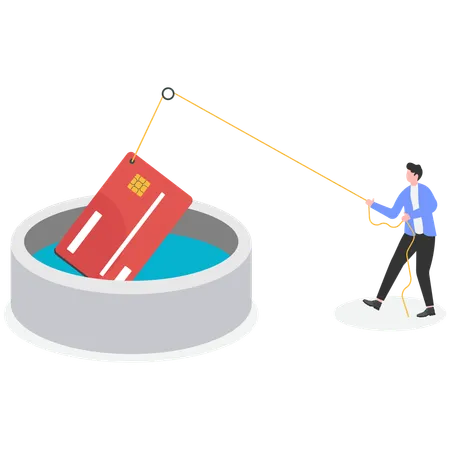 Geschäftsmann arbeitet an Debitkarte  Illustration