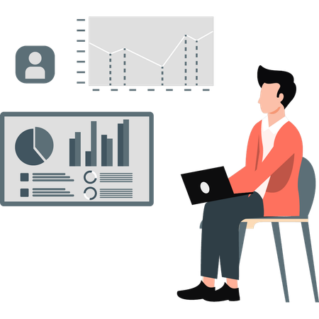 Geschäftsmann arbeitet an der Entwicklung von Datenanalysen  Illustration