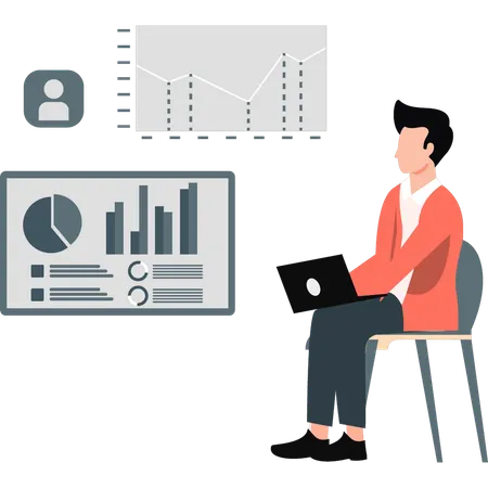 Geschäftsmann arbeitet an der Entwicklung von Datenanalysen  Illustration