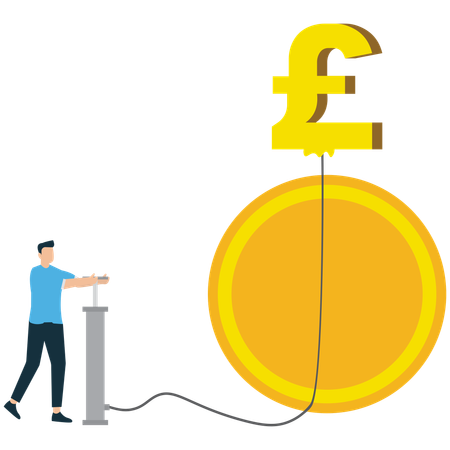 Geschäftsmann arbeitet an der Finanzinflation  Illustration