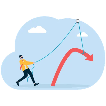 Geschäftsmann arbeitet an der Schwäche der Börse  Illustration