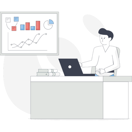 Geschäftsmann arbeitet an Analysediagrammen  Illustration