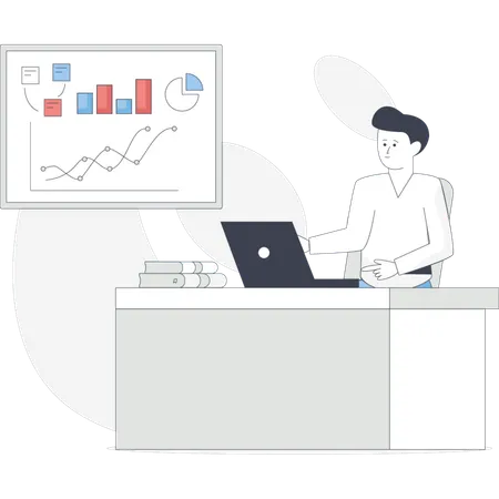 Geschäftsmann arbeitet an Analysediagrammen  Illustration