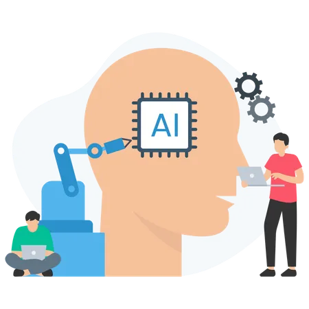 Geschäftsmann arbeitet an einem Chip für künstliche Intelligenz  Illustration