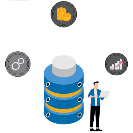 Geschäftsmann arbeitet an Datenbanksystem  Illustration