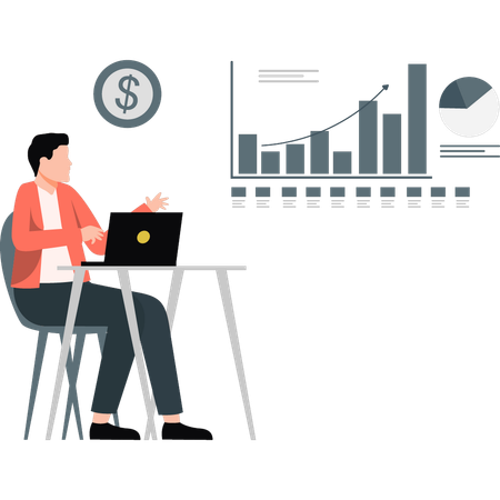 Geschäftsmann arbeitet an Geschäftsdiagramm  Illustration