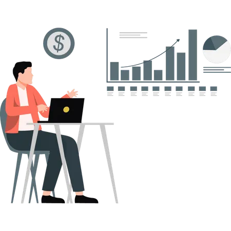 Geschäftsmann arbeitet an Geschäftsdiagramm  Illustration