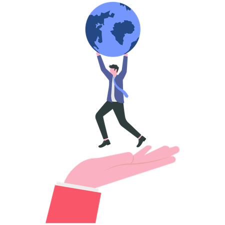Geschäftsmann, der im globalen Geschäft arbeitet  Illustration