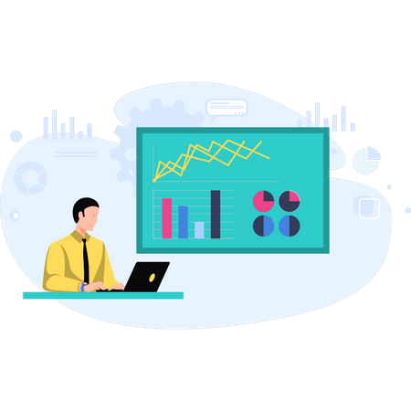 Geschäftsmann arbeitet an Geschäftsanalyse  Illustration