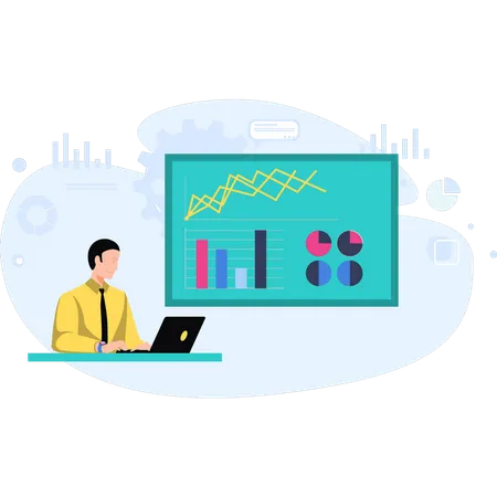 Geschäftsmann arbeitet an Geschäftsanalyse  Illustration