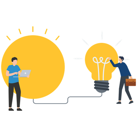 Geschäftsmann arbeitet an Geschäftsidee  Illustration