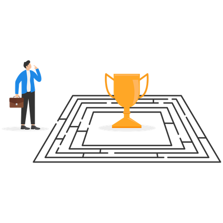 Geschäftsmann arbeitet an Business-Trophäe  Illustration