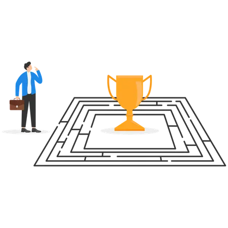 Geschäftsmann arbeitet an Business-Trophäe  Illustration