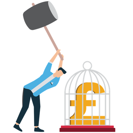 Geschäftsmann arbeitet an finanzieller Absicherung  Illustration