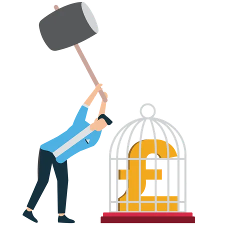 Geschäftsmann arbeitet an finanzieller Absicherung  Illustration