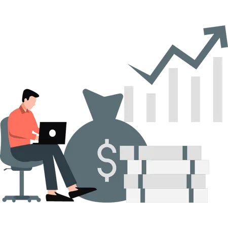 Geschäftsmann arbeitet an finanziellem Wachstum  Illustration