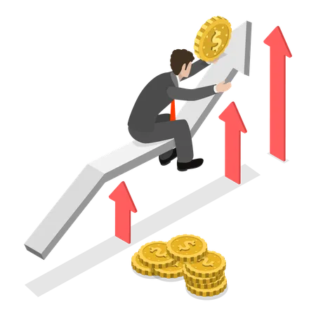 Geschäftsmann arbeitet an finanziellem Wachstum  Illustration