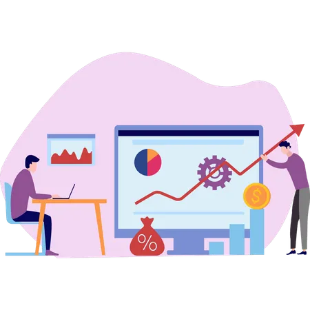 Geschäftsmann arbeitet an finanziellem Wachstum  Illustration