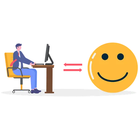Geschäftsmann arbeitet an Geschäftsemotionen  Illustration