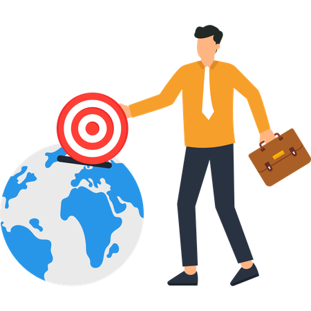 Geschäftsmann arbeitet an Global Business Target  Illustration