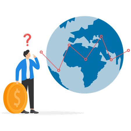 Geschäftsmann, der im Bereich globale Finanzen arbeitet  Illustration
